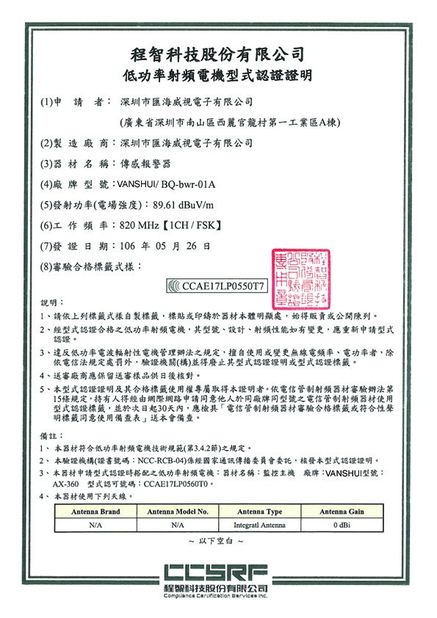 China VANSHUI ENTERPRISE COMPANY LIMITED certificaten